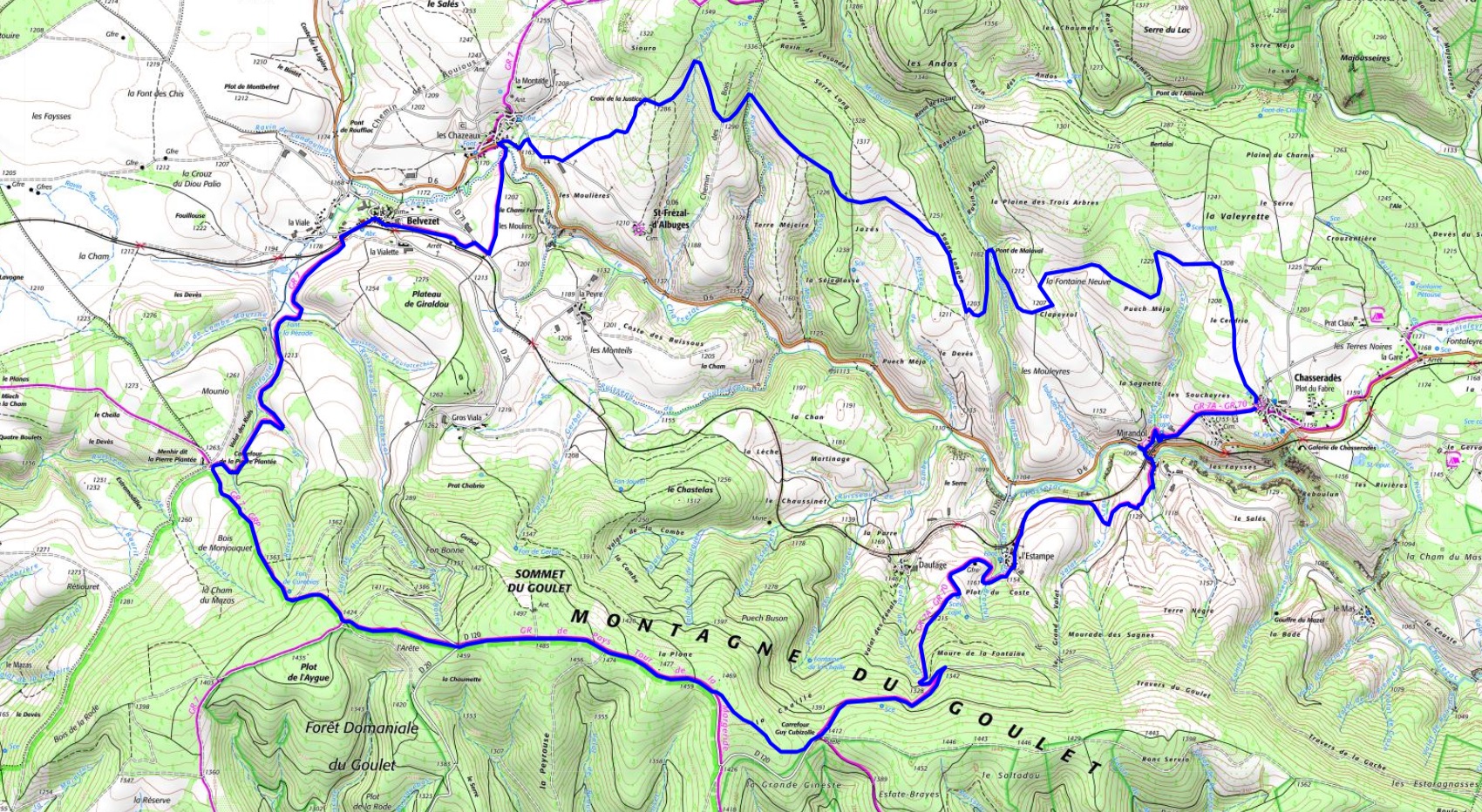 洛泽尔Chasseradès的25.5公里徒步旅行